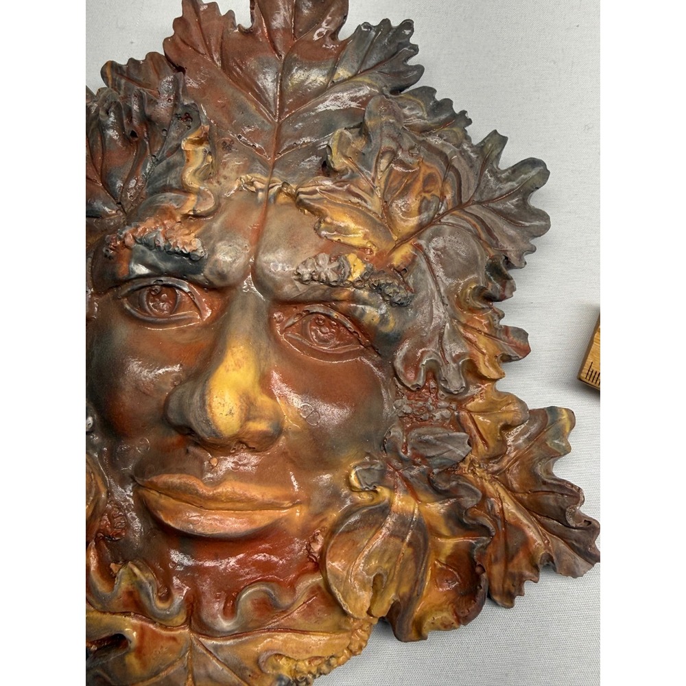 Handmade‎ Unique Wall Plaque Oak Leaf Face Sculpture Pagan Celtic Nature Decor - Picture 7 of 9
